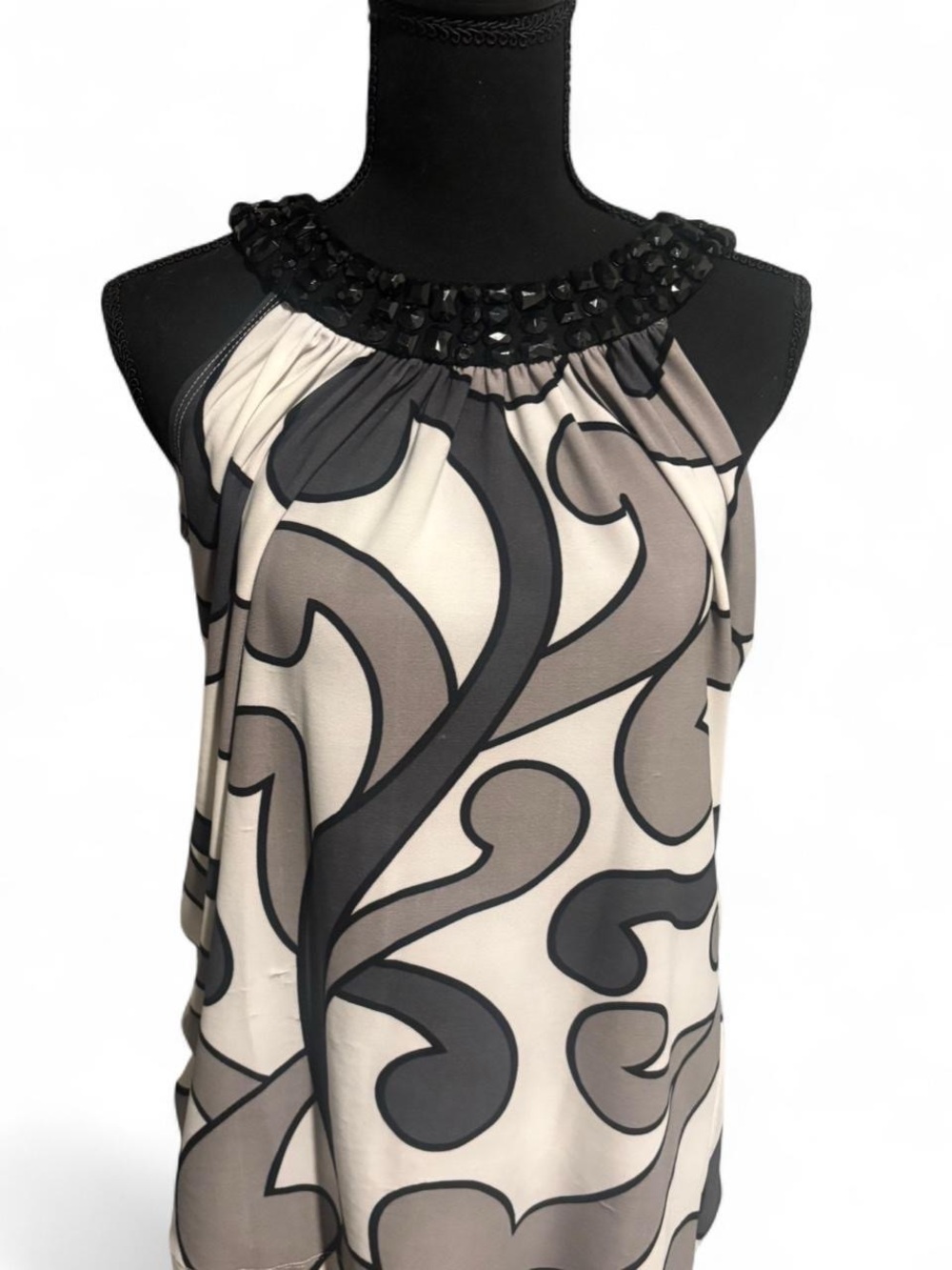 Embellished Halter Blouse in Cream & Black